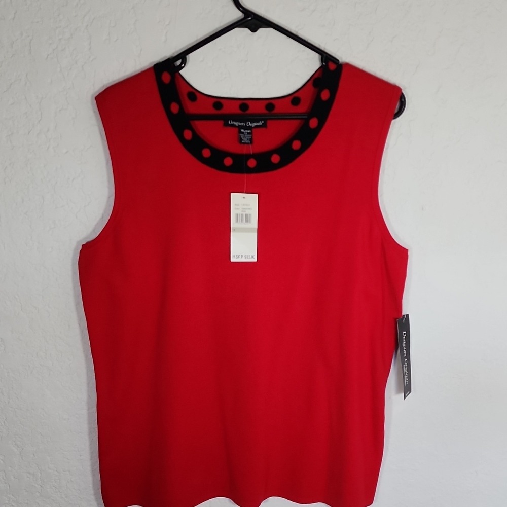 Designers Originals Torch Red Polka Dot Sleeveless sweater vest Plus 1X Knit